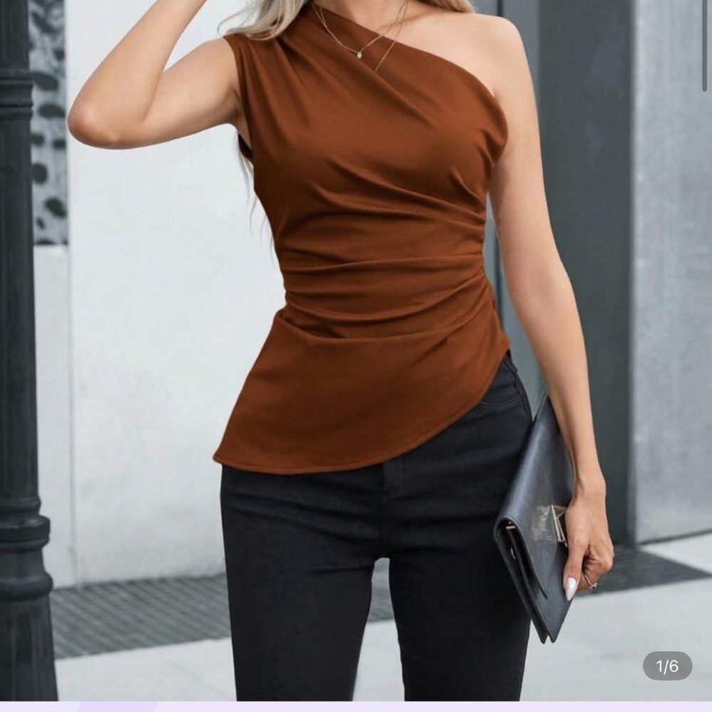 One-Shoulder Brown Top